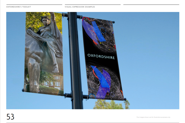 Photo of lamppost banner featuring the branding